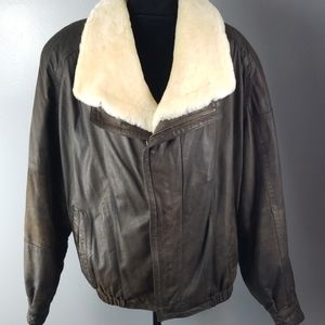 PELLE CUIR Vintage Brown Leather Bomber Jacket L